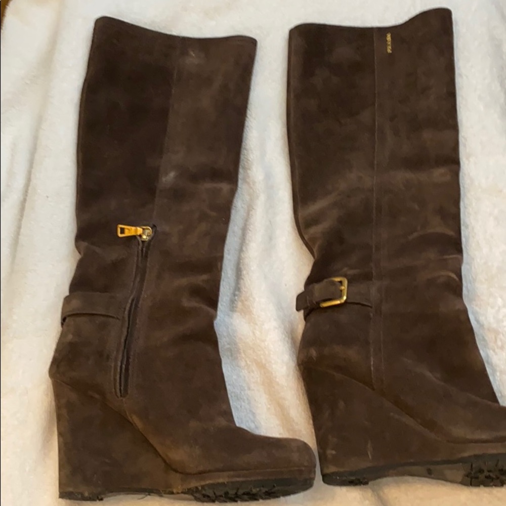 Suede tall wedge Prada boot